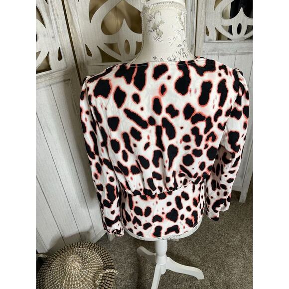 RIVER ISLAND Bright Pink Leopard Print Blouse Button Down Size US 10 UK 14 - Picture 3 of 8